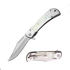 4 Inch Closed Spring Assisted Knife With White Pearl Handle