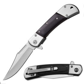 4.75 Inches Closed Spring Assisted Knife With Black Wood Overlay Handle