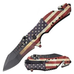 US Flag Spring Assisted Open Tactical Rescue Folding Pocket Knife EDC