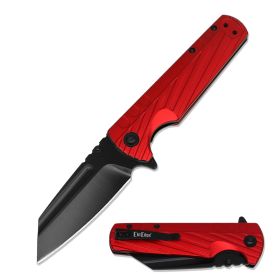 Wharncliffe Cleaver Black Blade Spring Assisted Pocket Knife Red Handle
