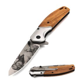 8" Wood Handle Assisted Open Folding Blade Pocket Knife Wildlife