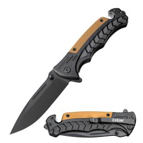 Black Assist-Open Rescue Folding Knife with Glass Breaker, Belt Cutter, Belt Clip