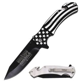 God Bless America Flag Patriotic Rescue Spring Assist Pocket Knife