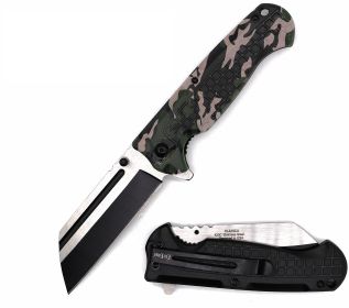 4.6" Closed Camo Handle Cleaver Razor Blade Spring Assist Knife