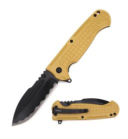 4.75" Closed Desert Tan Recurve Drop Point Blade Spring Assist Knife