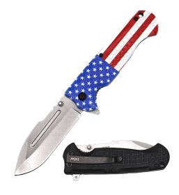 4.75" Closed American Flag Recurve Drop Point Blade Spring Assist Knife