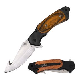 Gut Hook Wood Handle Spring Assist Pocket Knife