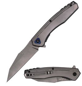 Grey Spring Assisted Wharncliffe Pocket Knife EDC Flipper Blade Tip Up Carry
