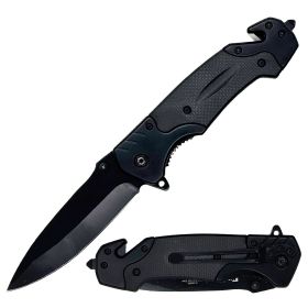 8.75" Black Tactical Rescue Spring Assisted Open Pocket Knife