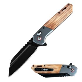 8.5" Ball Bearing Flipper Pocket Knife Wood Handle | Axis Lock | Reverse Tanto Blade