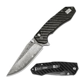 Premium CNC Damascus Blade Ball Bearing Pocket Knife Carbon Fiber Handle