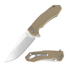 Premium CNC Machined D2 Blade Ball Bearing Pocket Knife Tan G10 Handle