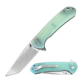 Premium CNC Machined D2 Tanto Blade Ball Bearing Pocket Knife Jade G10 Handle
