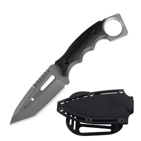8.5" Black Cleaver Ring Tactical Fixed Blade Knife with Paddle Holster Sheath