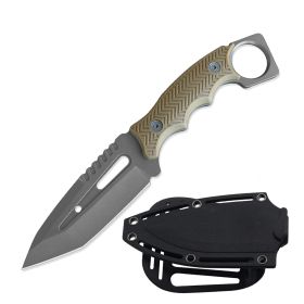 8.5" Desert Tan Cleaver Ring Tactical Fixed Blade Knife with Paddle Holster Sheath