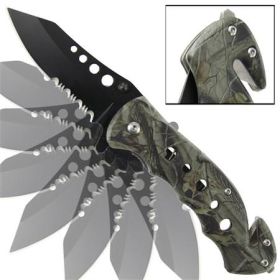 Emergency Mossy Oak Camo Tanto Serrated Spring Assist Knife