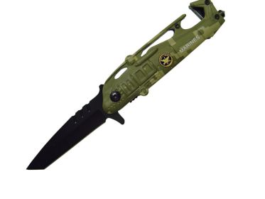 Marines Camo Helicopter Tanto Assisted Open Knife Rescue Knife