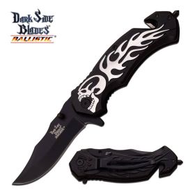 Skull Flame Tactical Hunting Rescue Spring Assist Pocket Knife