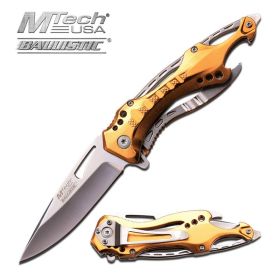 Mtech Usa Tactical Spring Assisted Knife 4.5 Inches With Gold Handle