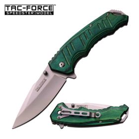 Tac-Force 4.75 Inch Closed Green Pakkawood Handle Spring Assisted Opening Knife