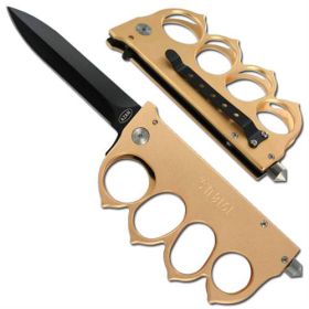 Wwi Trench Tactical Spring Assist Knife - Gold