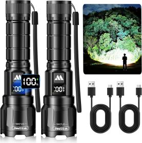 Wdtpro LED Rechargeable Flashlights High Lumens 2Pack, 6000LM Super Bright Flashlight, Zoomable Powerful Camping Flashlights with LCD Digital Display