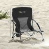 Set of 2 Folding Beach Chairs with Mesh Back, Carry Bag and Cup Holder for Outdoor Camping Lawn Sports Picnic, Black