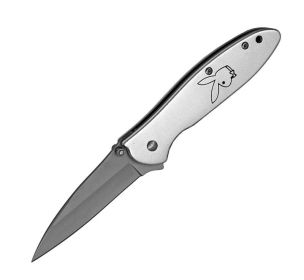 Silver Playboy Bunny Assisted Opening Pocket Knife