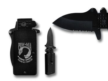 Pow Mia 3.5 Inch Spring Assisted Lighter Style Knife W Belt Clip