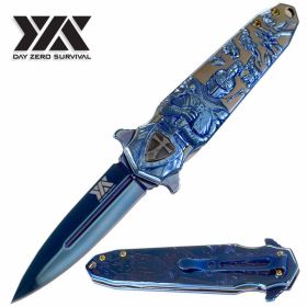 Dzs 8.5" Spring Assisted Open Pocket Knife Knight Arthur Aluminum Handle