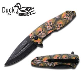 4.5 Inch Closed Heavy Duty Yellow/Orange Skull Camo Spring Assist Knife