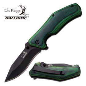 2.9 Inch Closed Green Wood Handle Spring Assist Knife