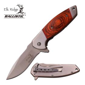 4.5 Inch Elk Ridge Spring Assisted Opening Knife Brown Pakkawood Handle