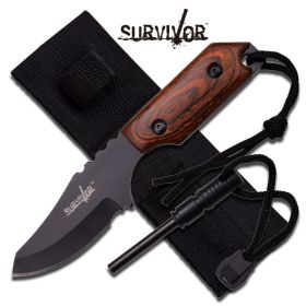 7" Hunting Survival Knife With Fire Starter & Sheath - Pakka Wood Handle