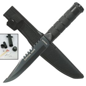 8.5" Black Emergency Survival Knife With Kit And Sheath