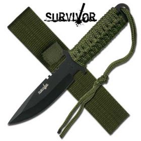 Survivor Etch Military Survival Knife With Army Green Sheath/Strap
