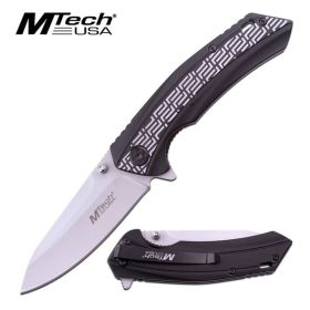 Mtech 3.3" Silver Drop Point Blade Black Aluminum Handle Edc Knife
