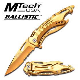 Mtech Usa Spring Assisted Gold Pocket Screwdriver Can Opener Knife