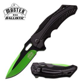 Ballistic Assisted Spring Action Opening Knife - Black Green Blade