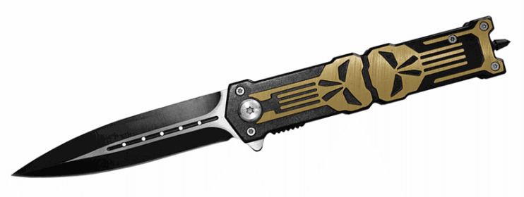 " Punisher " Stiletto Style Spring Assist Knife - Olive Handle