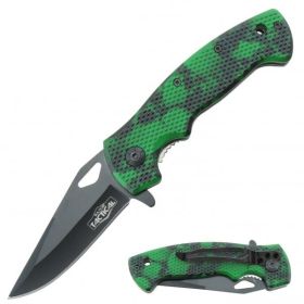 Green Skull Tactical Spring Assisted Knife With Textured Grip Handle