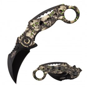 Spring Assist - 'Legal Automatic' Knife - Skull Camo Karambit Tactical