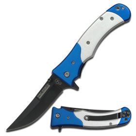 Blue Tactical Assisted Opening Folding Pocket Knife 4.5 Inch Closed