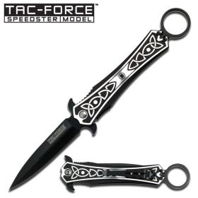 Celtic Snapshot Stiletto Style Spring Assisted Knife Silver/Black Aluminum Handle