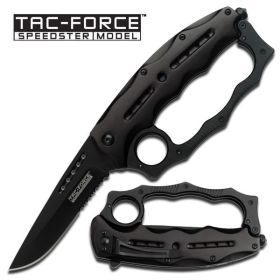 All Black Knuckle Handle Spring Assisted Knife With Glass Breaker