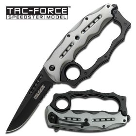Grey Knuckle Handle Spring Assisted Knife With Glass Breaker