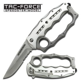 Silver Knuckle Handle Spring Assisted Knife With Glass Breaker