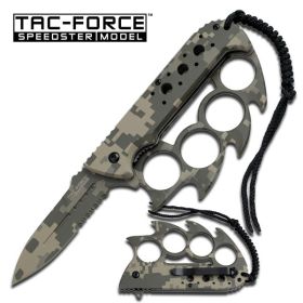 Knuckle Handle Assisted Opening Folder Knife Digital Camo With Lanyard