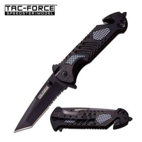 Tac Force Black Carbon Fiber Tanto Blade Tactical Rescue Spring Assist Knife