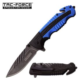 Tac Force Tactical Rescue Spring Assisted Knife Black Blue Handle